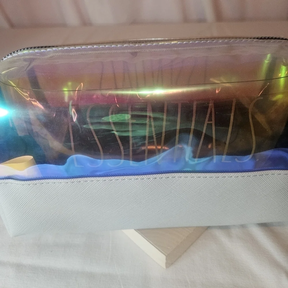 Rae Dunn Iridescent Colorblock Essentials Cosmetic Zip Bag Holographic NWT
